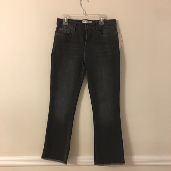 Free People | Black Straight Crop Jeans Fray Hem - Picture 3 of 8